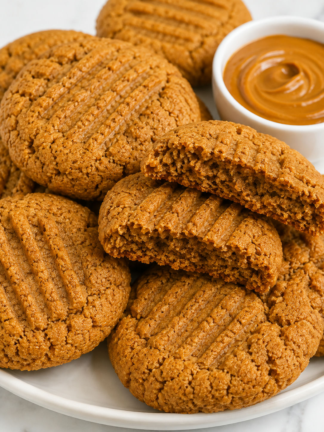Stacked golden Biscoff cookies with a soft broken center