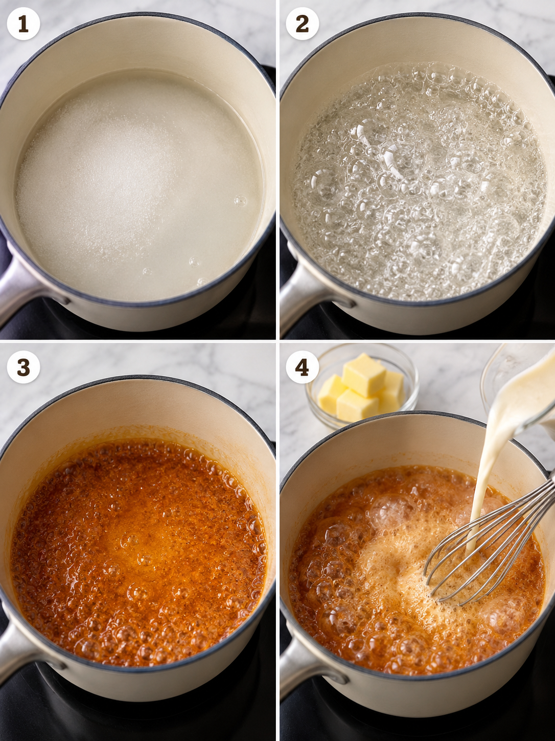 Four cooking steps for making homemade caramel sauce
