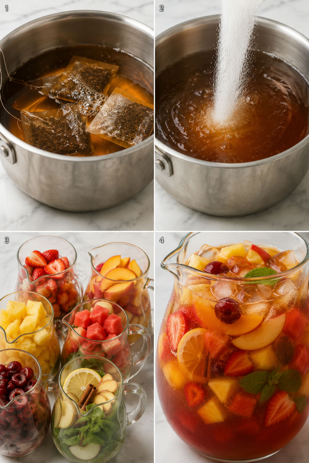 Four steps for making fruit sweet tea pitchers