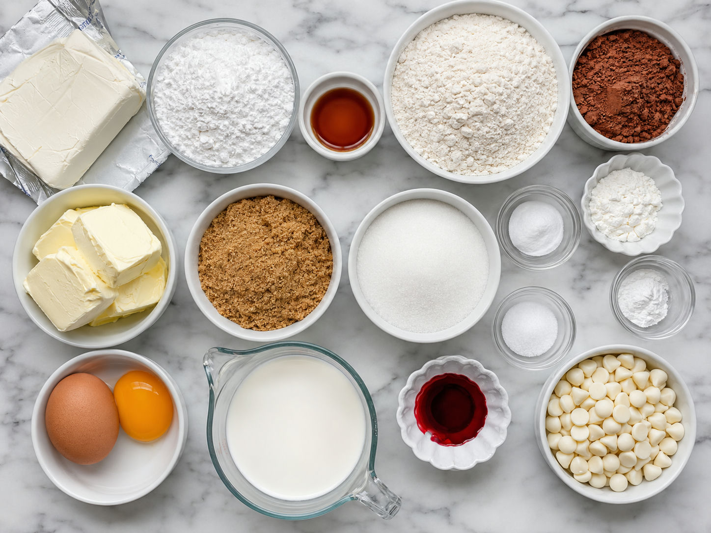 Ingredients for red velvet cream cheese stuffed cookies