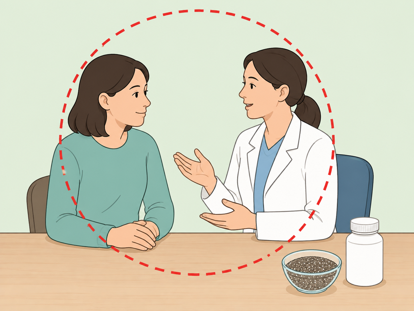 A person discussing chia seeds and health concerns with a clinician.
