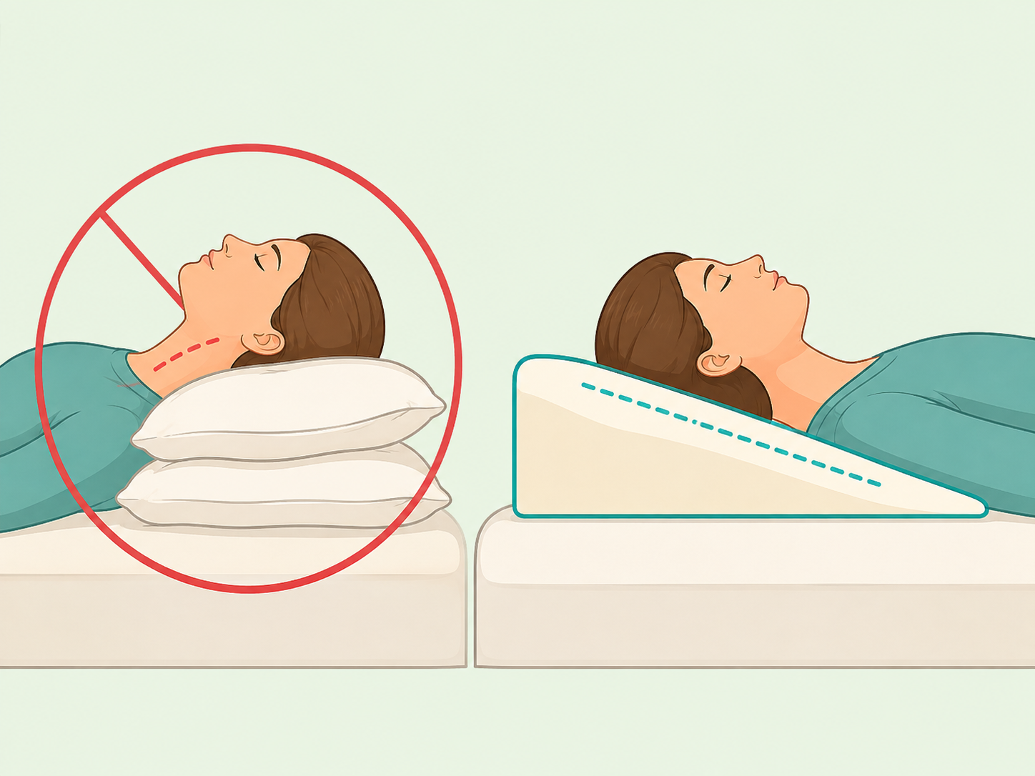 Stacked pillows shown as less helpful than a long wedge for reflux.