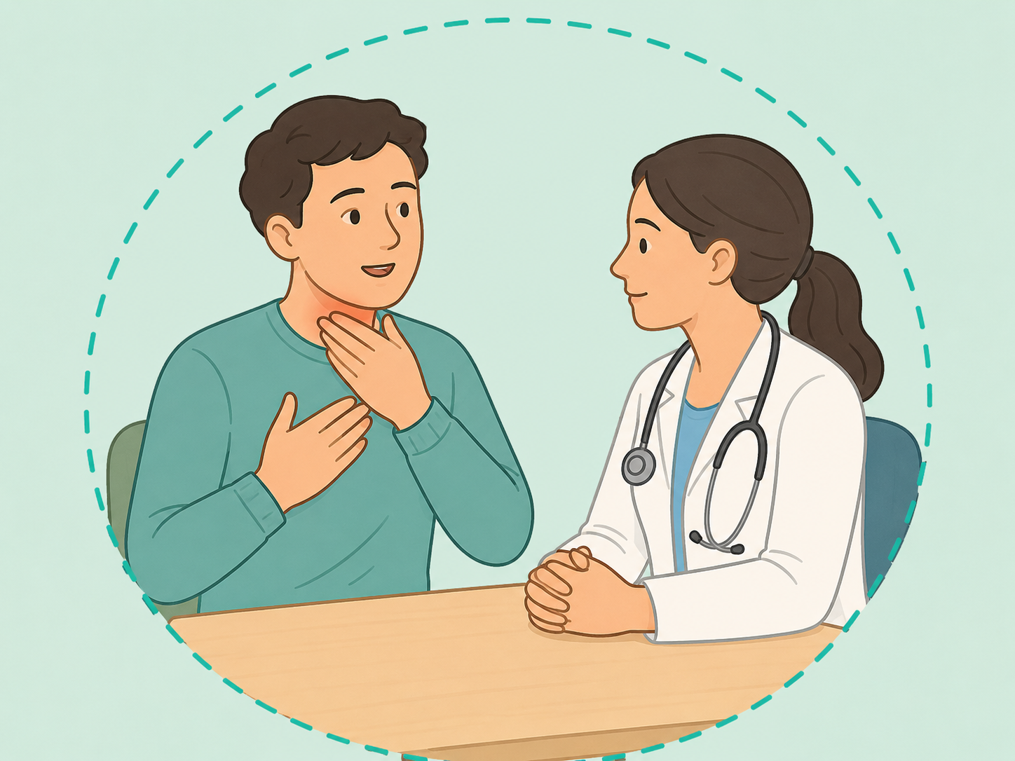 Person talking with a doctor about persistent nighttime reflux symptoms.