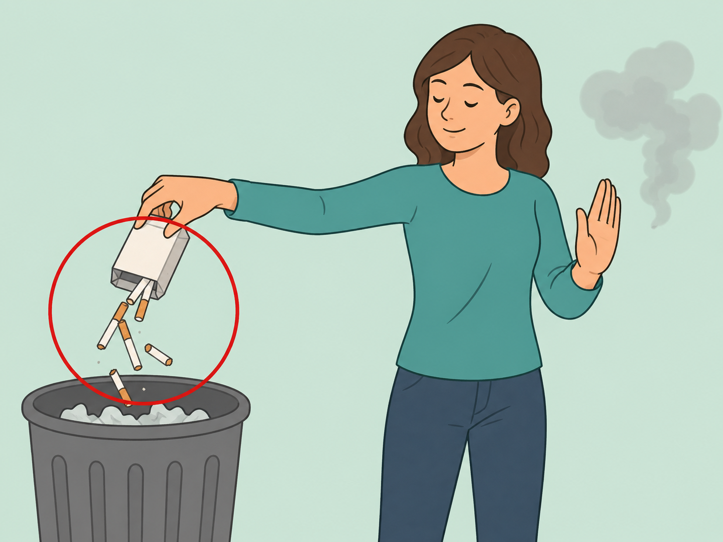 A person throwing away tobacco products to lower health risks.
