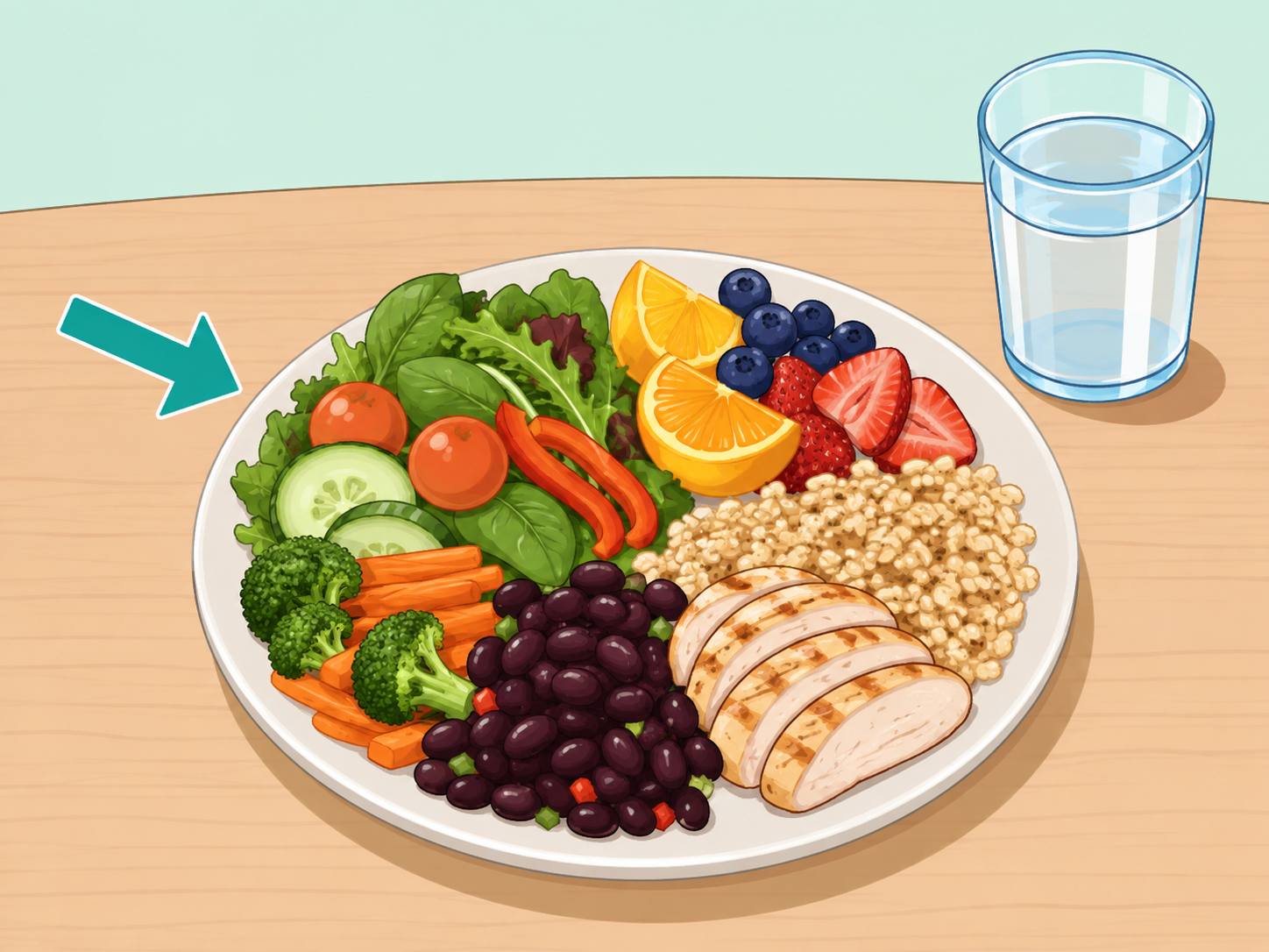 A balanced plate of nutrient-rich foods for healthy aging.