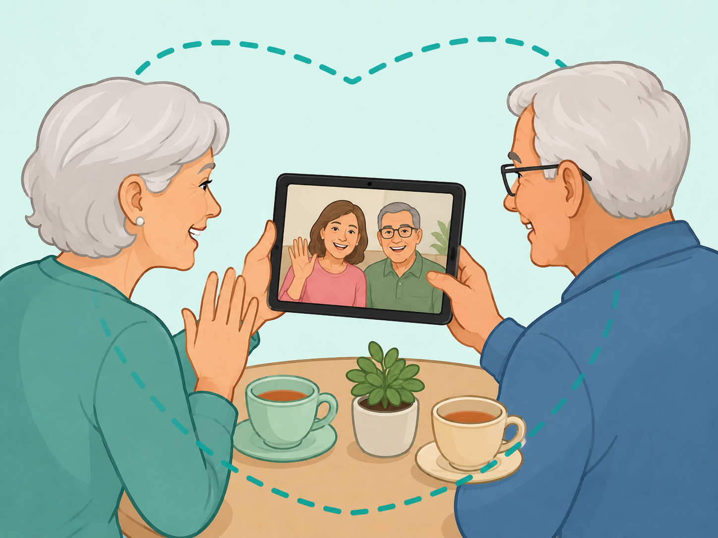 Older adults staying socially connected through a friendly video call.