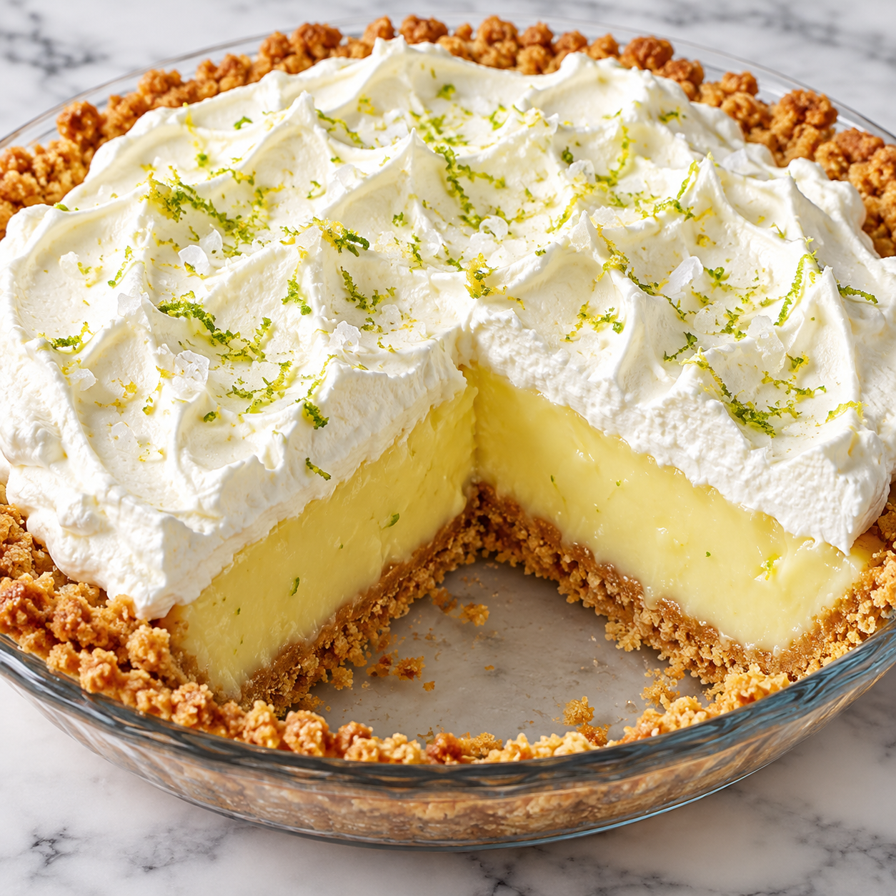 Atlantic Beach Pie with whipped cream, citrus zest, and saltine crust