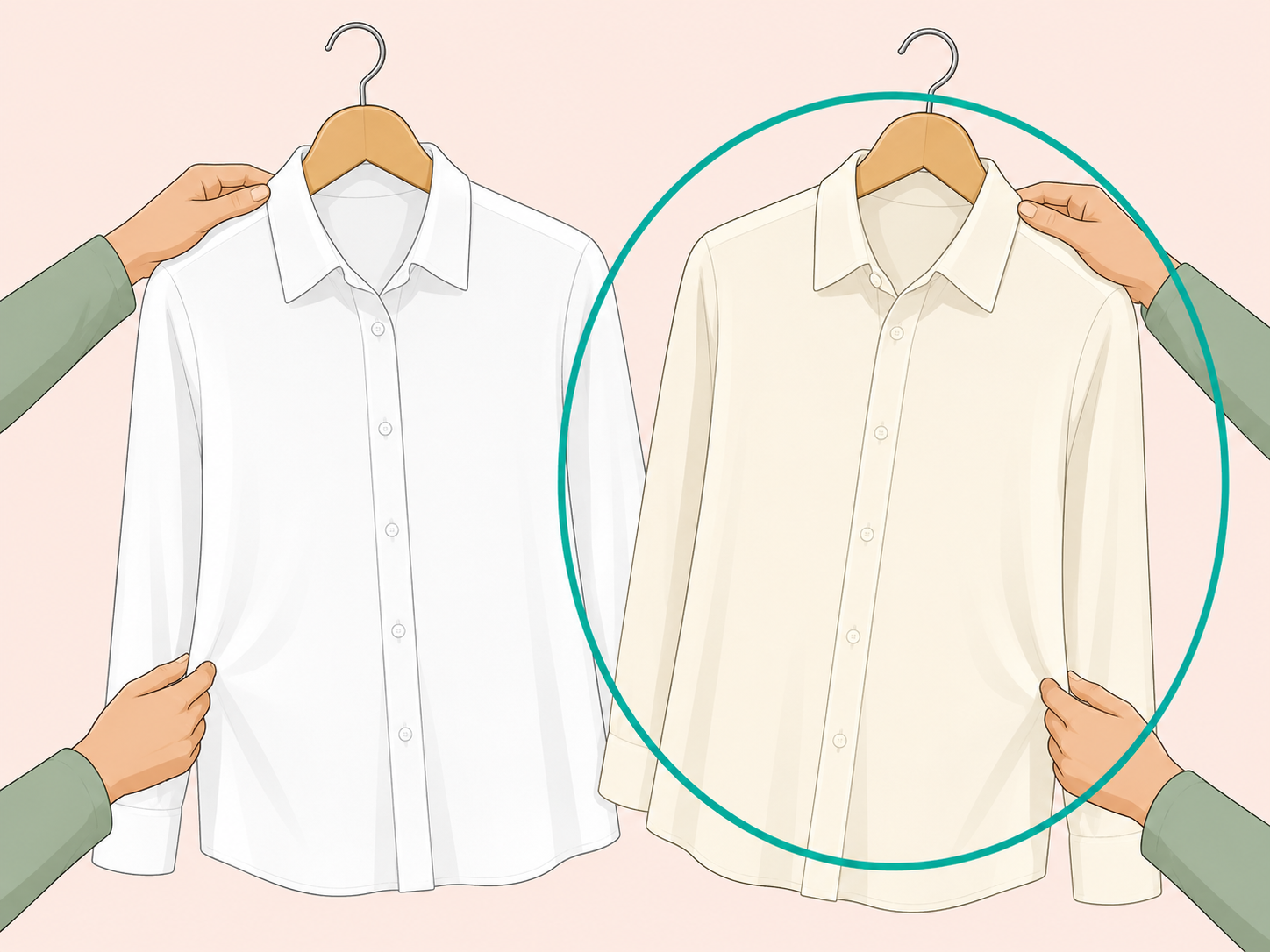 Bright white shirt compared with a softer ivory shirt.