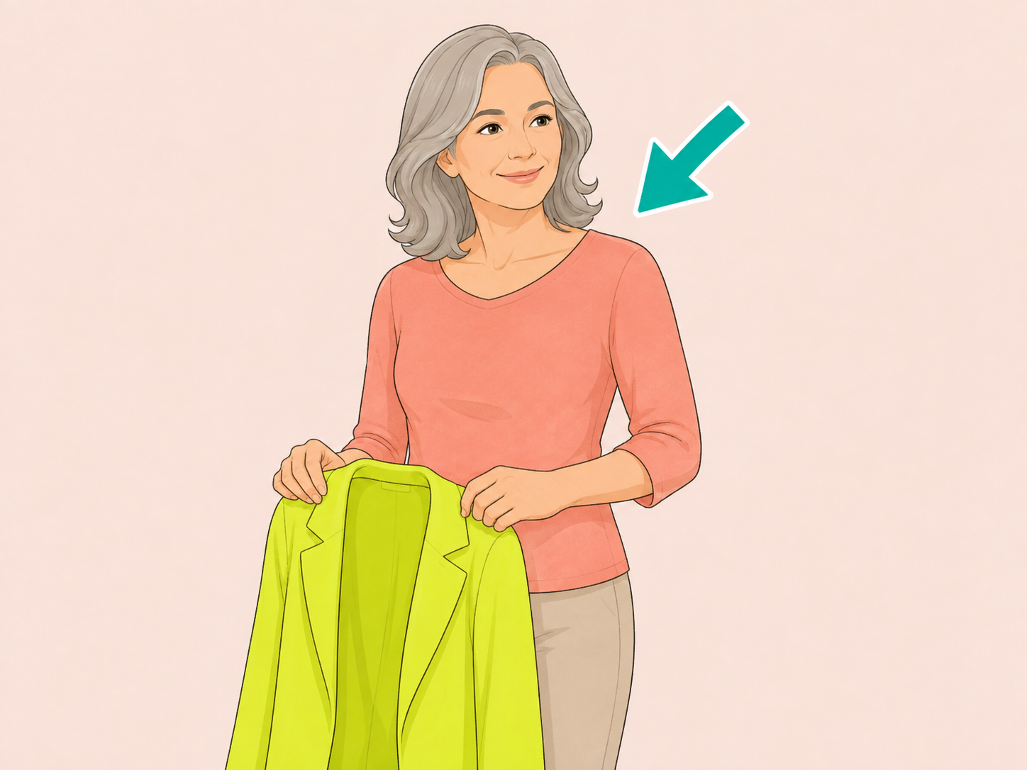 Neon color used away from the face with a softer shade near the neckline.