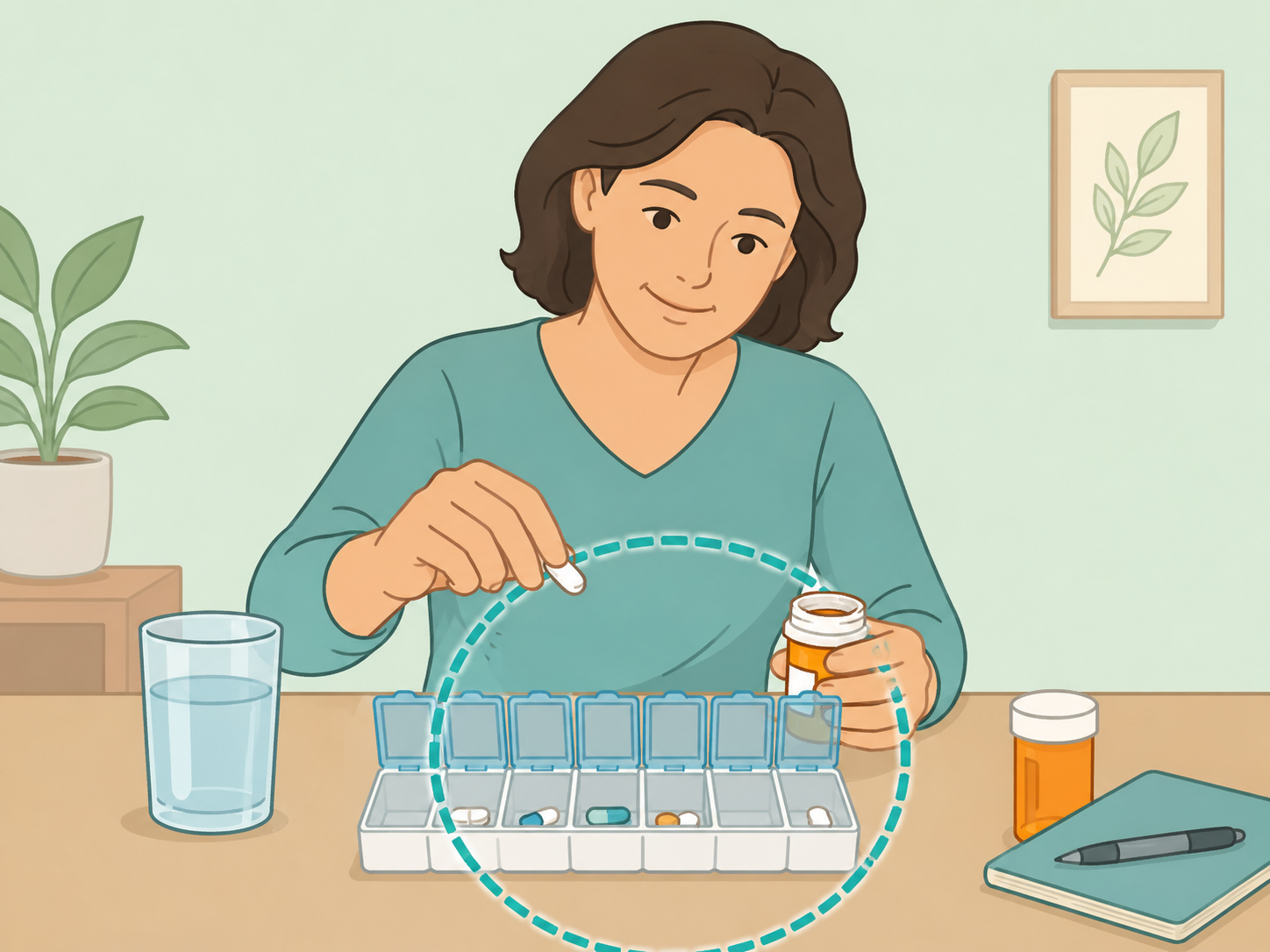 Person organizing prescribed diabetes medicine as part of a treatment plan.