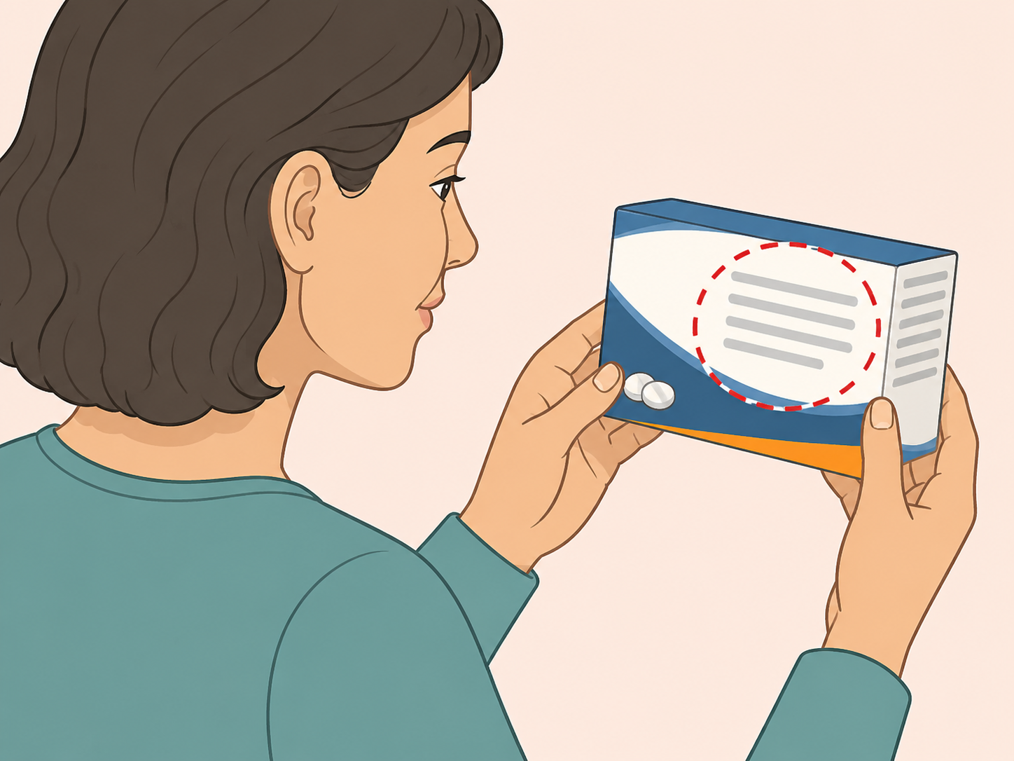 Person checking a pain medicine label for NSAID ingredients.