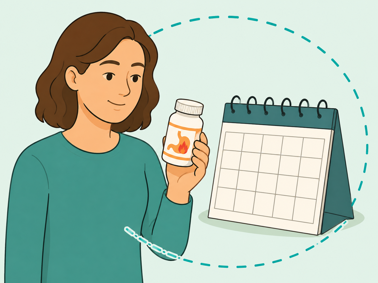 Person reviewing long-term heartburn pill use with a calendar.