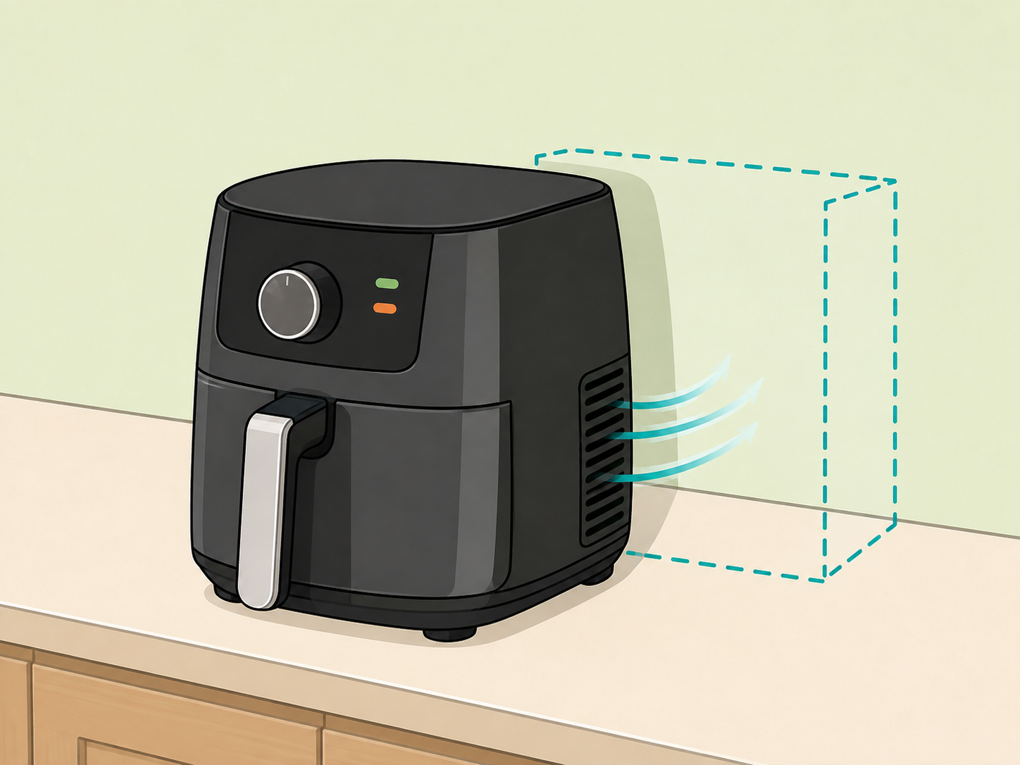 Air fryer pulled away from the wall so the vents have space.