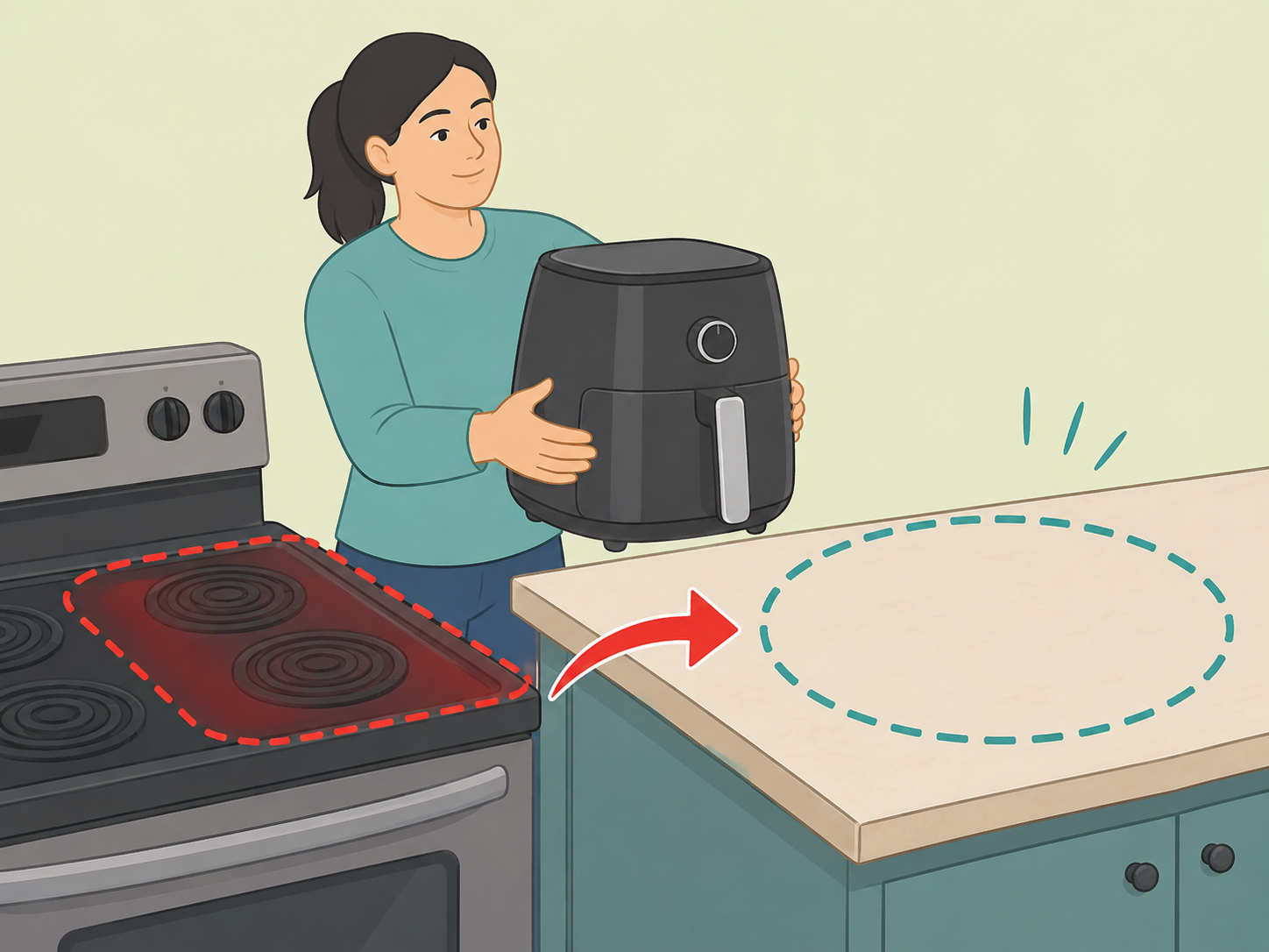 Air fryer removed from a stovetop and kept away from burners.