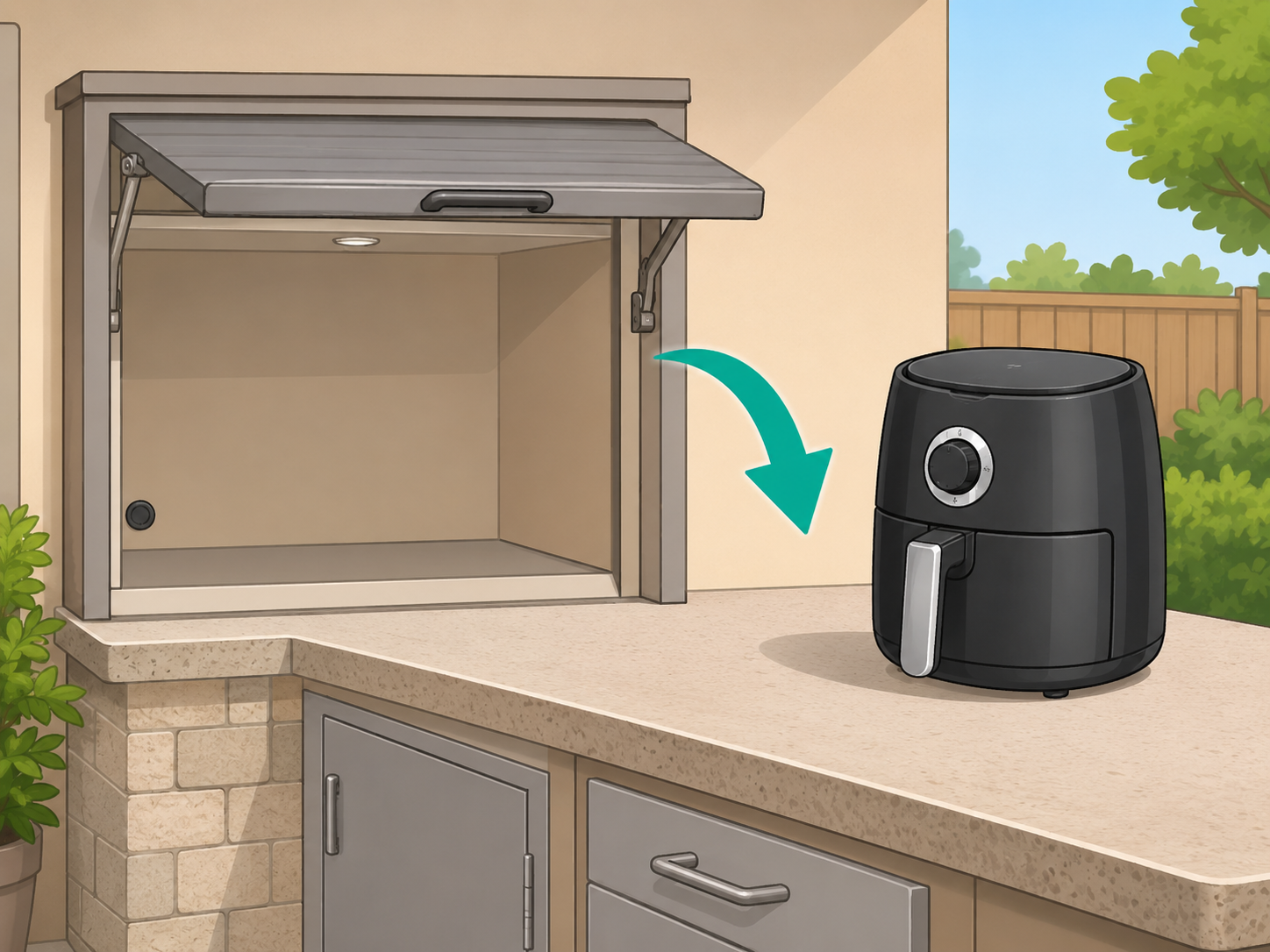 Air fryer used on an open counter instead of inside an enclosed cupboard.