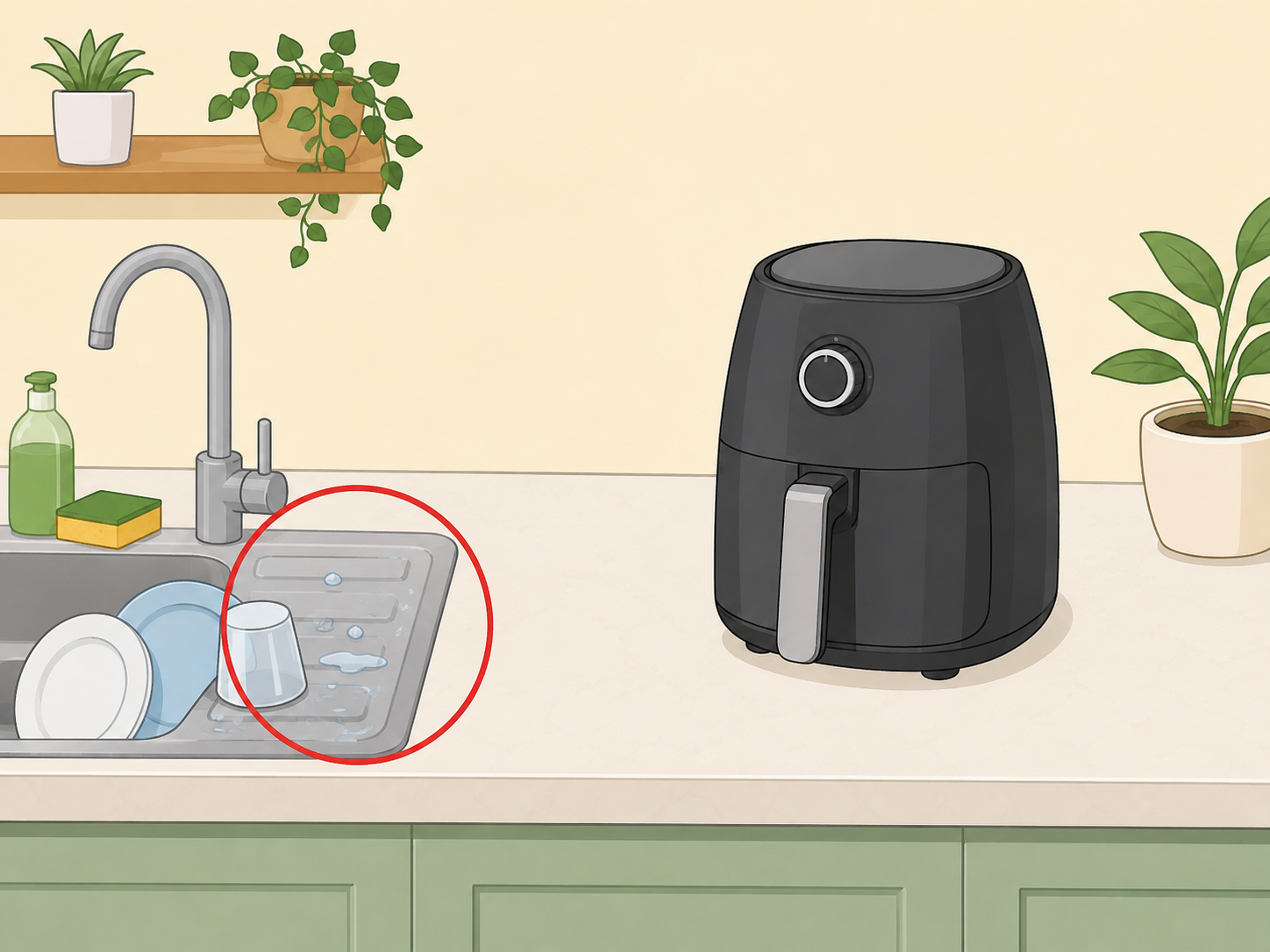 Air fryer kept away from a sink and wet prep area.