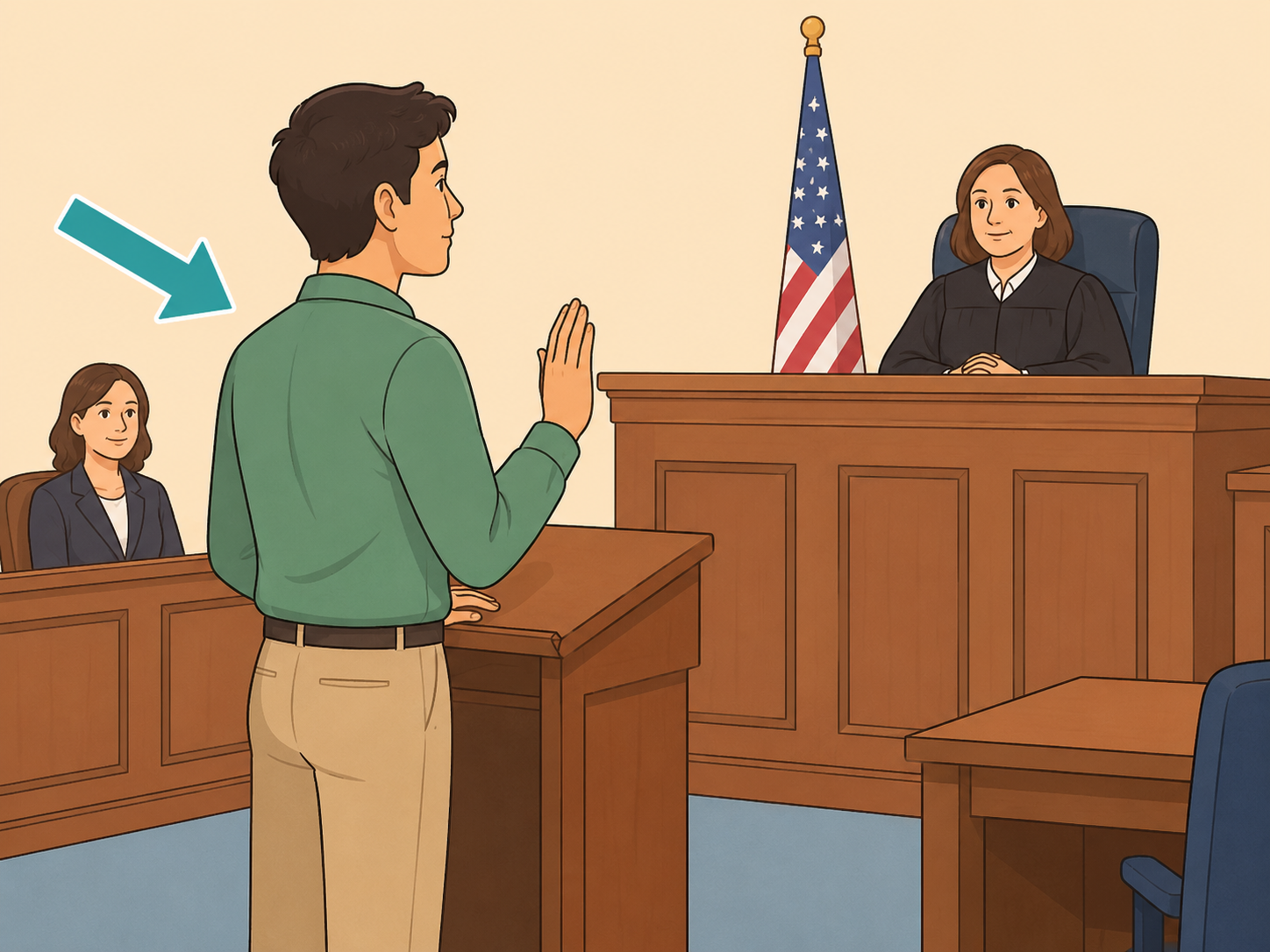 Person waiting respectfully to speak to a judge.