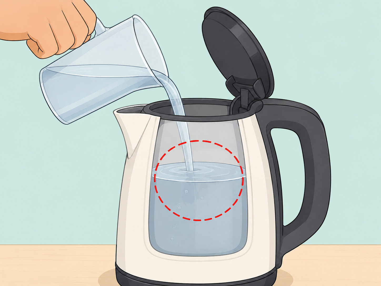Filling an electric kettle within the safe fill lines.