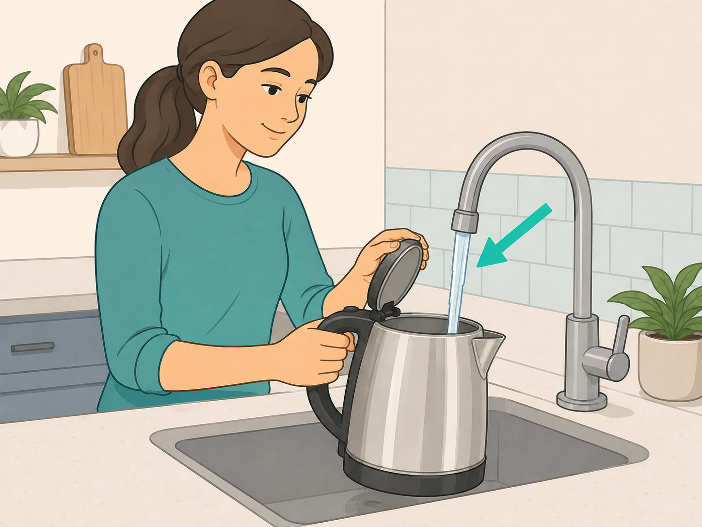Using fresh drinking water to fill an electric kettle.