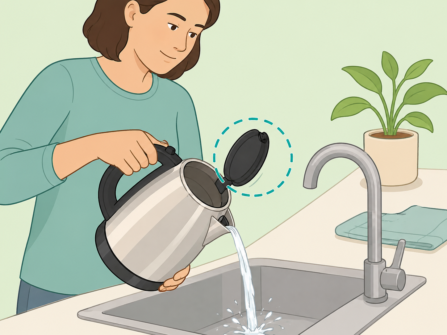 Emptying leftover water and leaving an electric kettle open to dry.