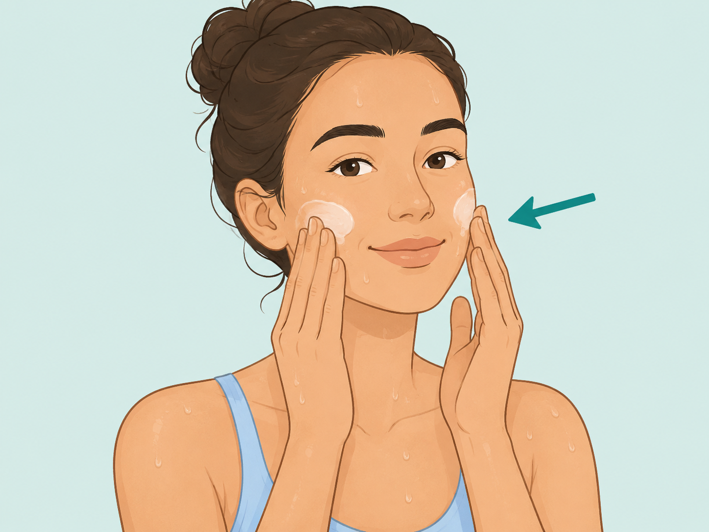 Person applying moisturizer after washing their face.