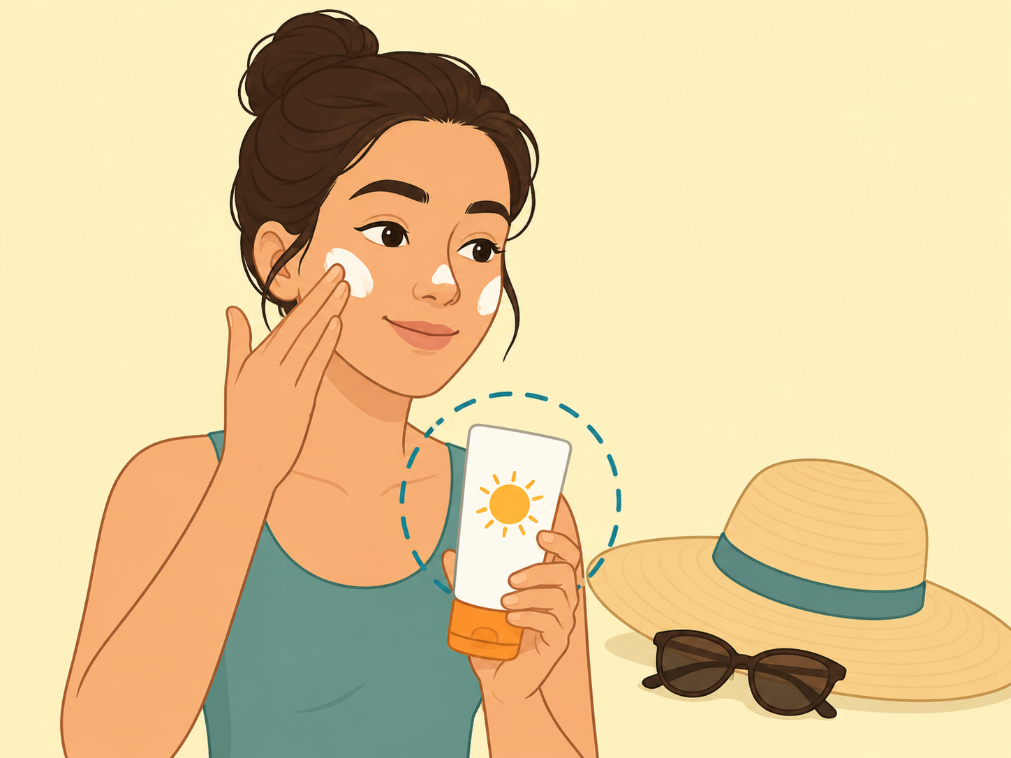 Person applying sunscreen as part of a morning beauty routine.