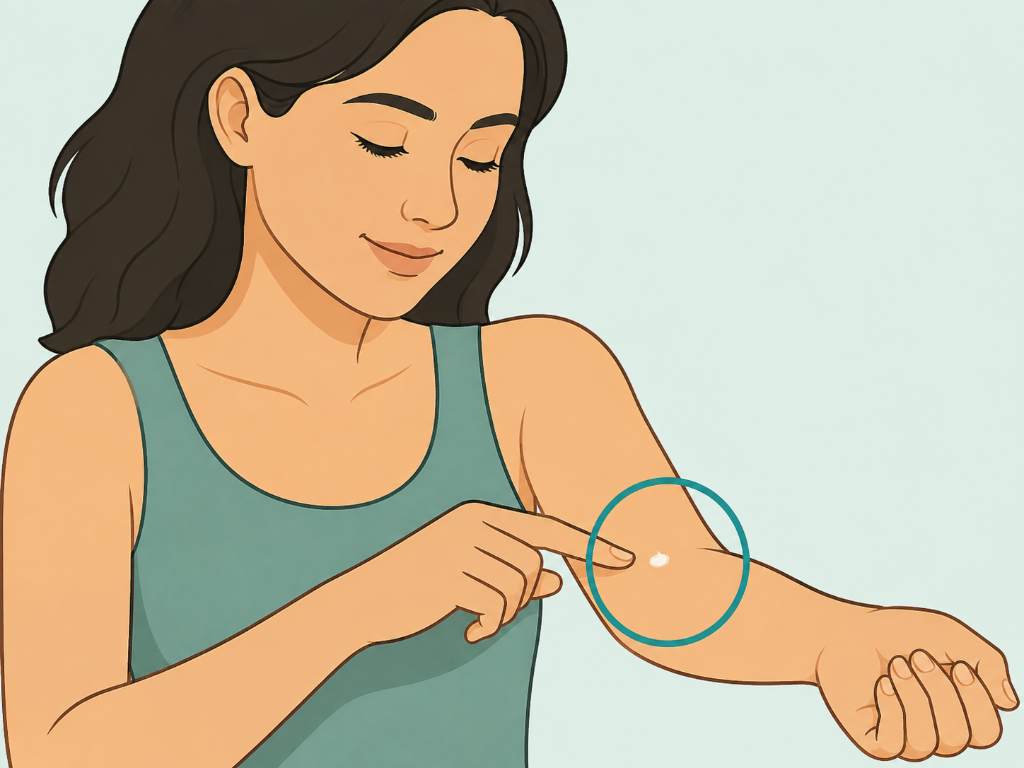 Person patch testing a new skin care product on the inner arm.
