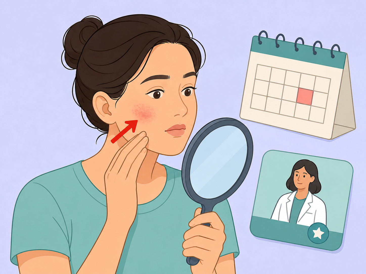 Person checking a changing skin concern and planning to see a dermatologist.