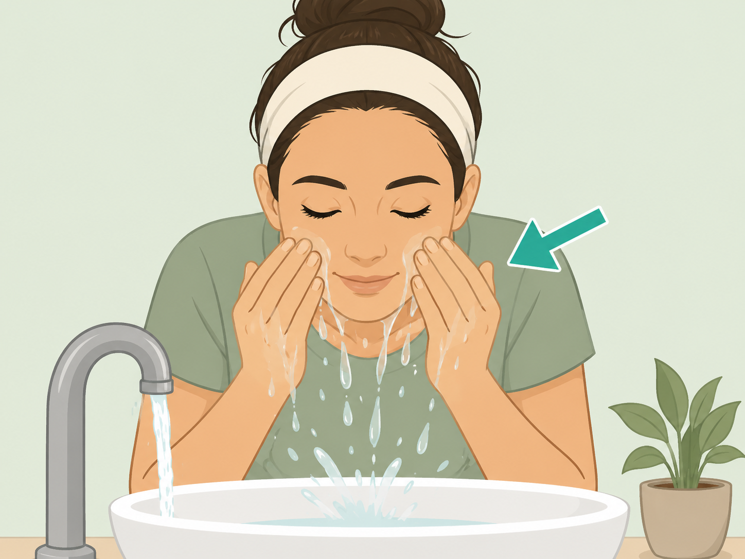 Person gently washing their face with fingertips instead of scrubbing.