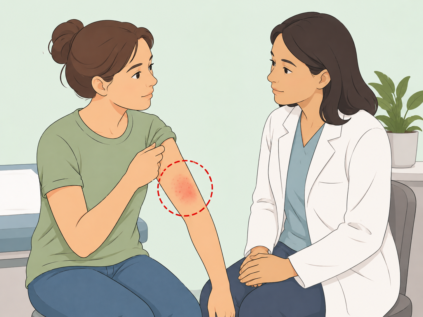 Person showing a skin reaction to a doctor for medical advice.