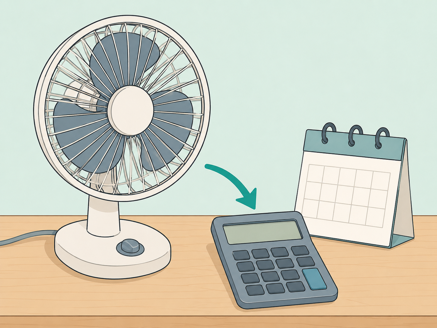 A fan and calculator used to estimate monthly electricity cost.