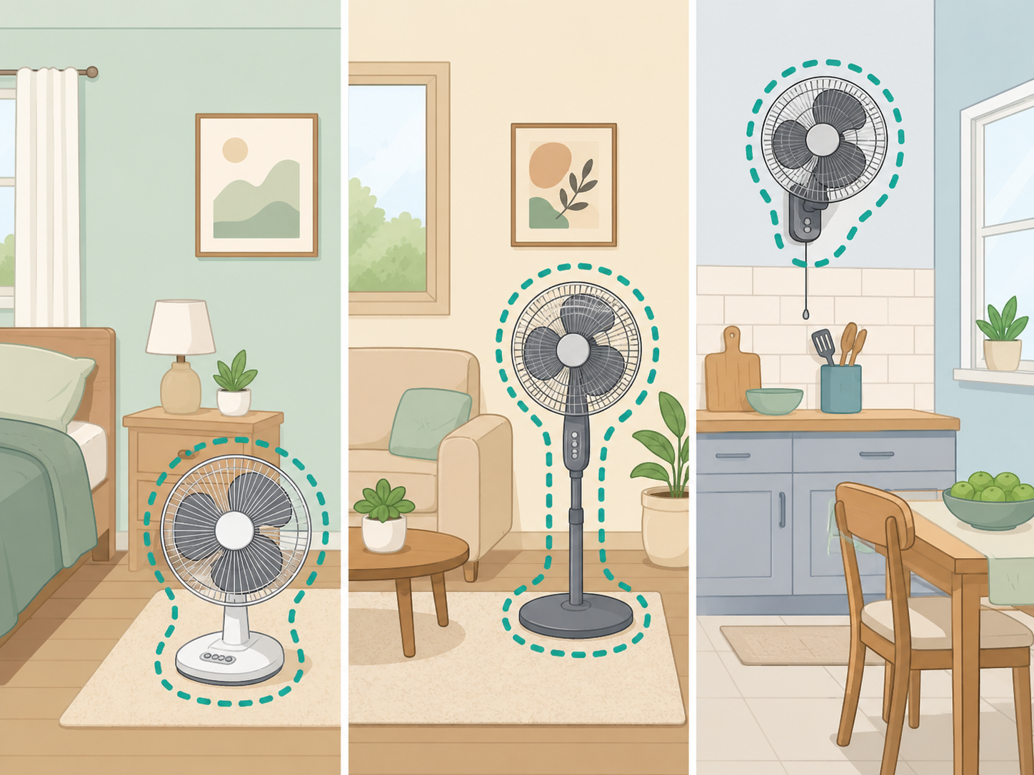 Three household fans shown to represent adding the cost of multiple fans.