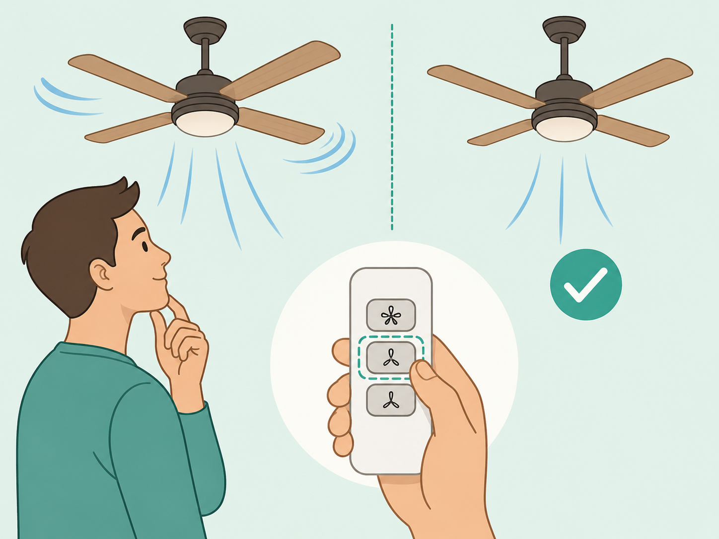A person choosing efficient fan settings and comparing ceiling fans.