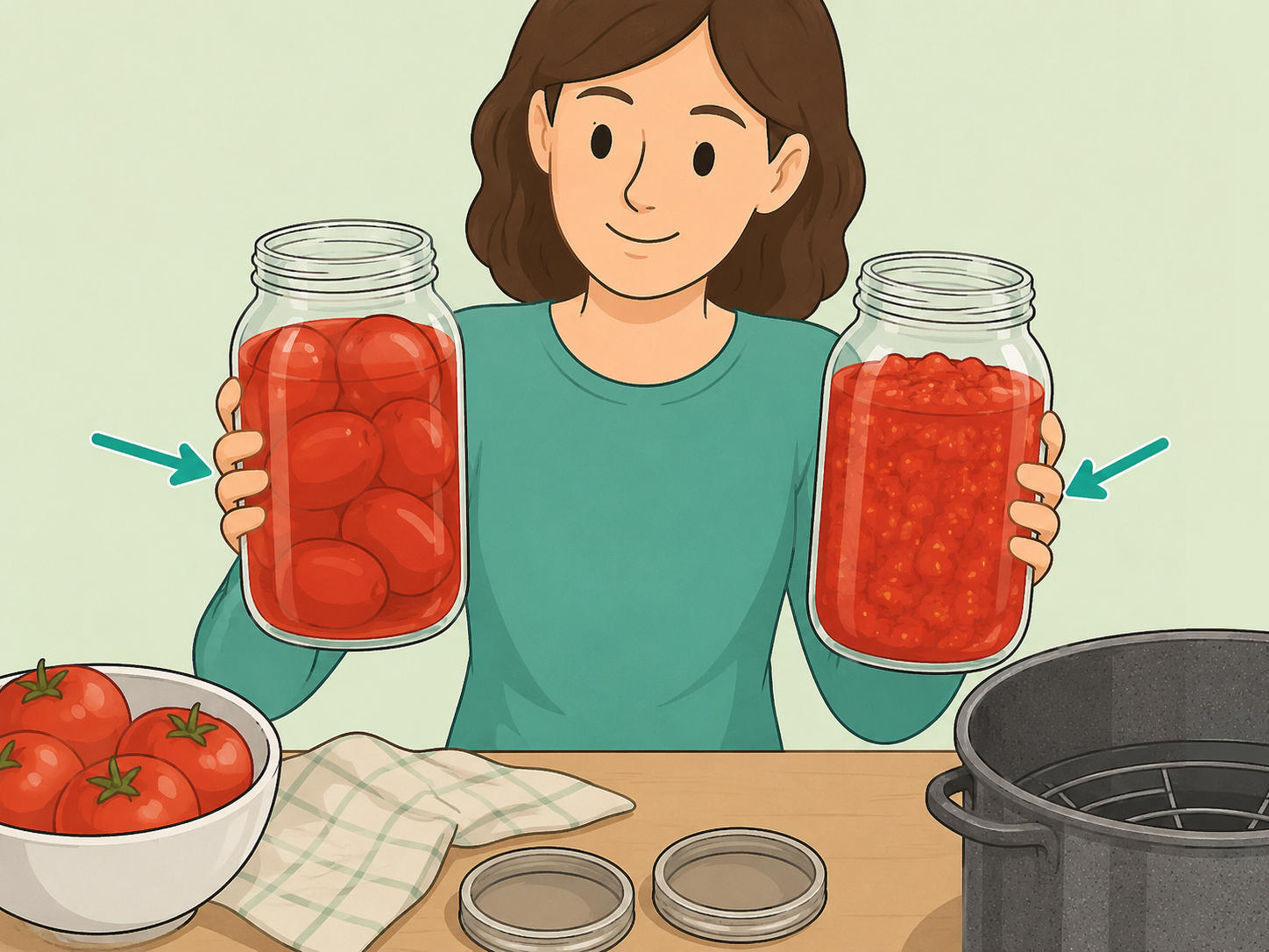 Person choosing between whole tomatoes and crushed tomatoes packed in their own juice.