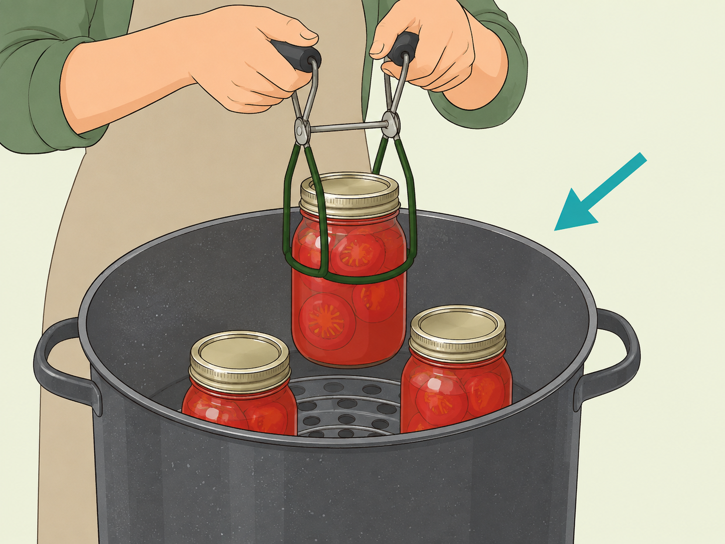Jars of tomatoes being processed in a canner.