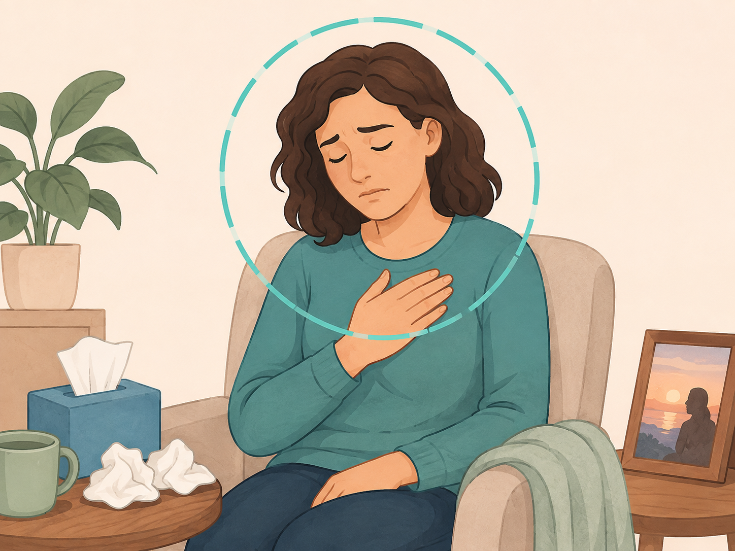 A person acknowledging difficult emotions after a sudden loss.