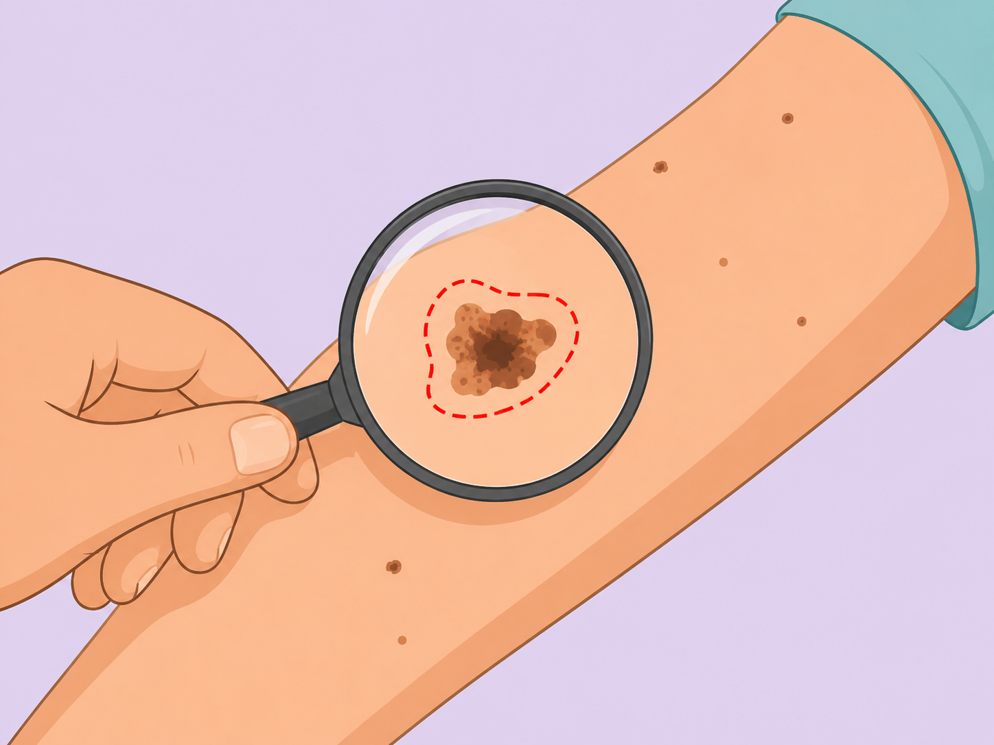 Checking a skin spot for ABCDE warning signs.