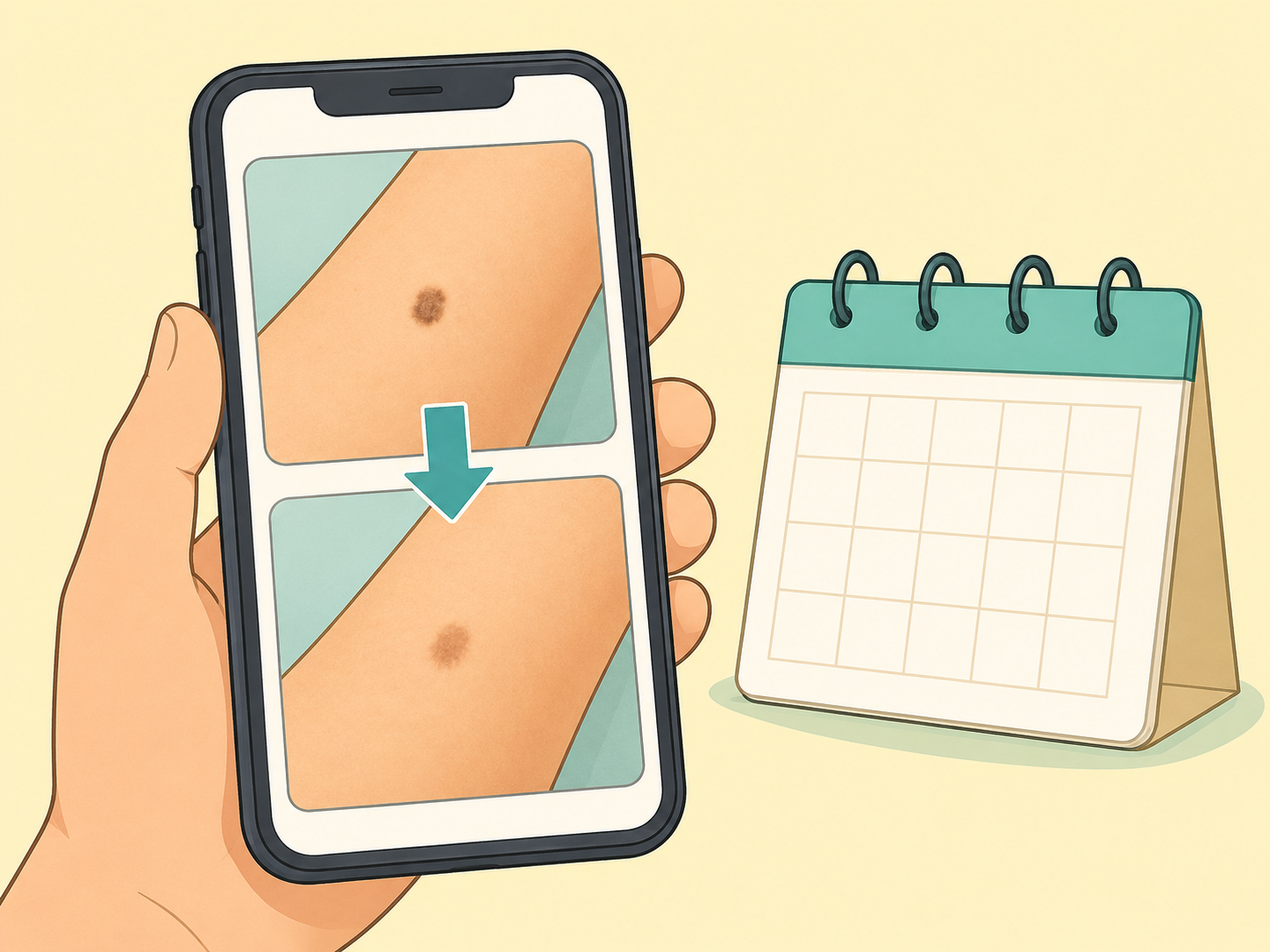Tracking a skin spot with dated photos without touching it.