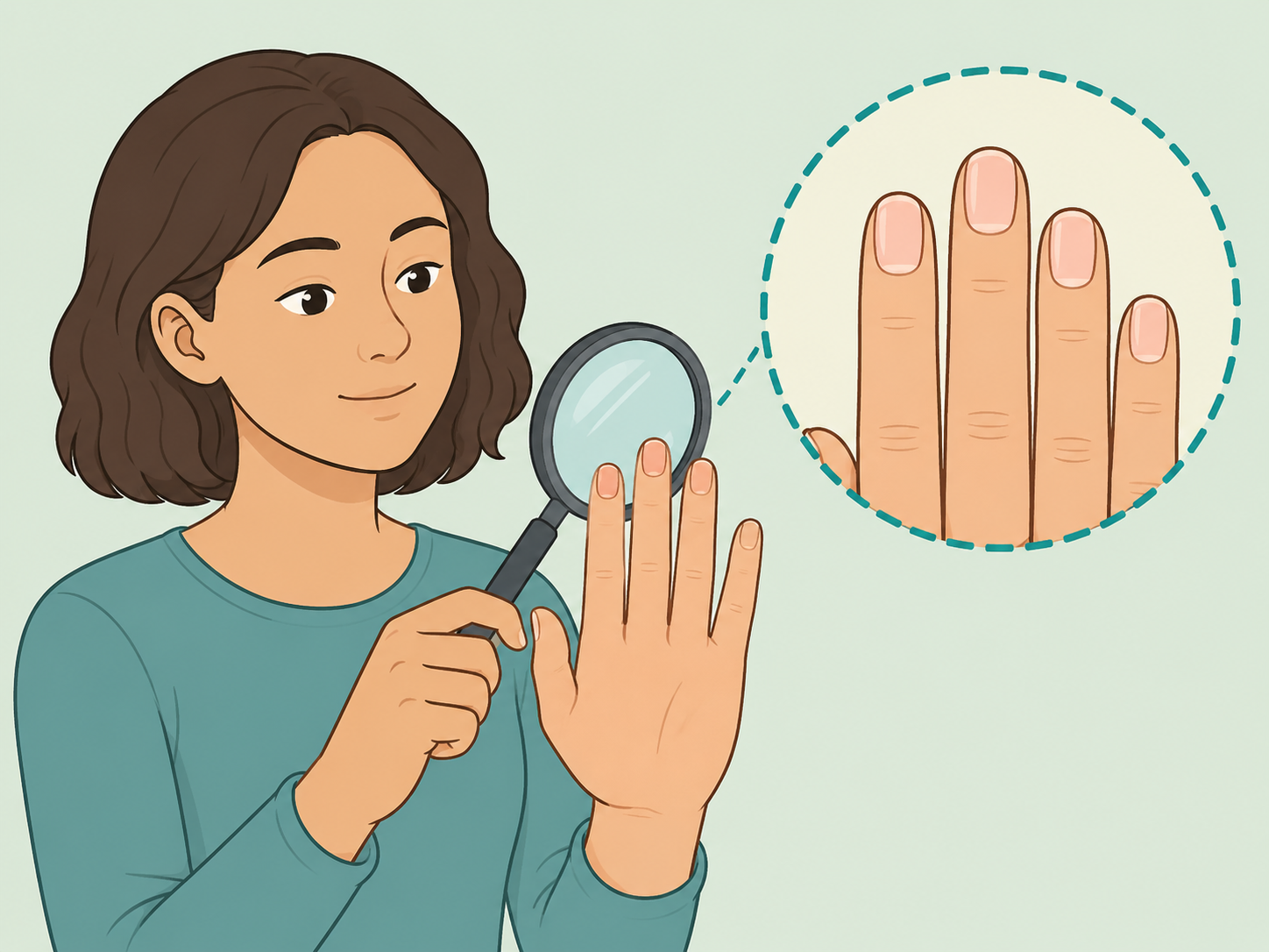 Person viewing fingernails as health clues rather than a prediction tool.