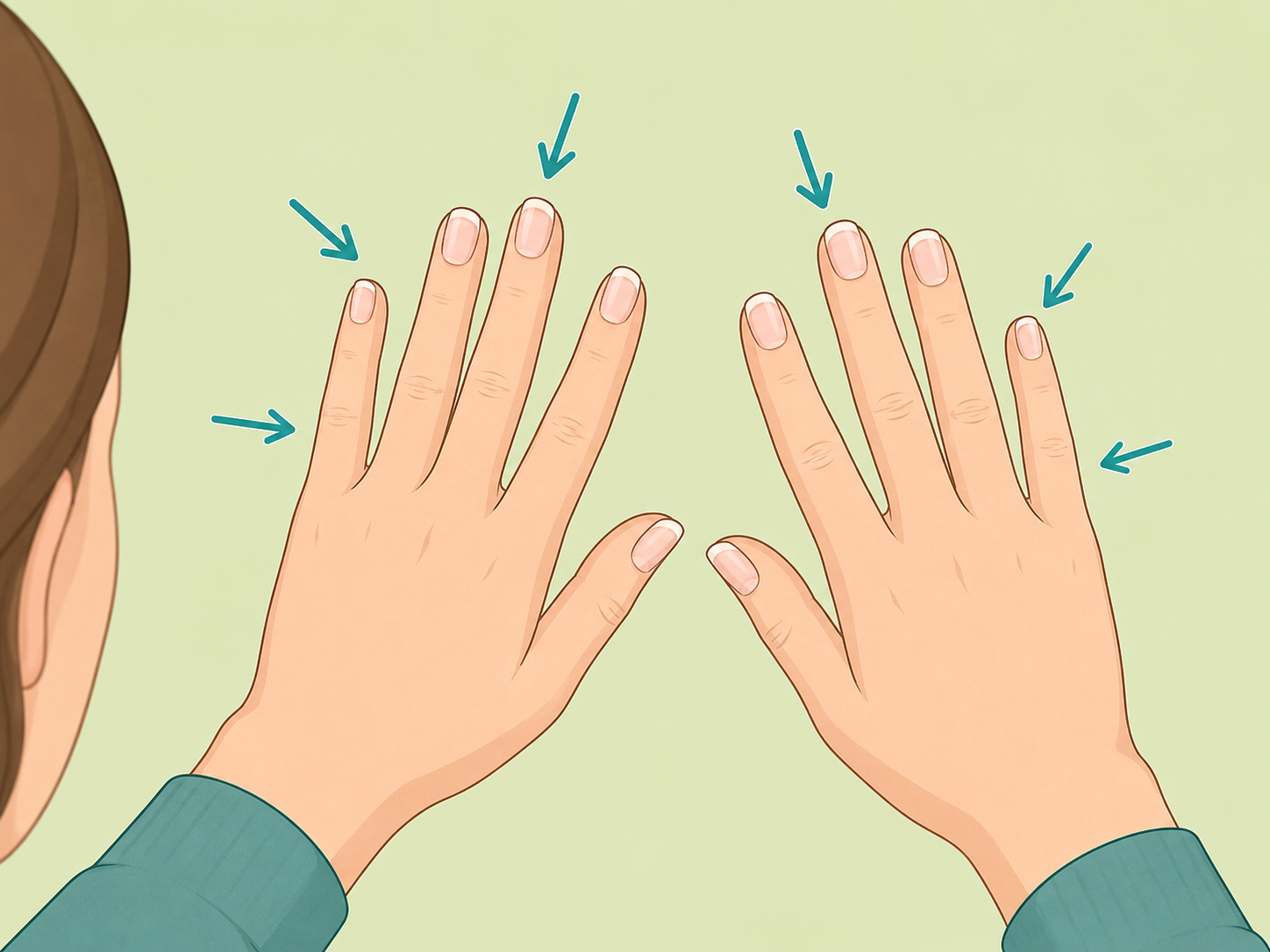 Person checking all fingernails in good natural light.