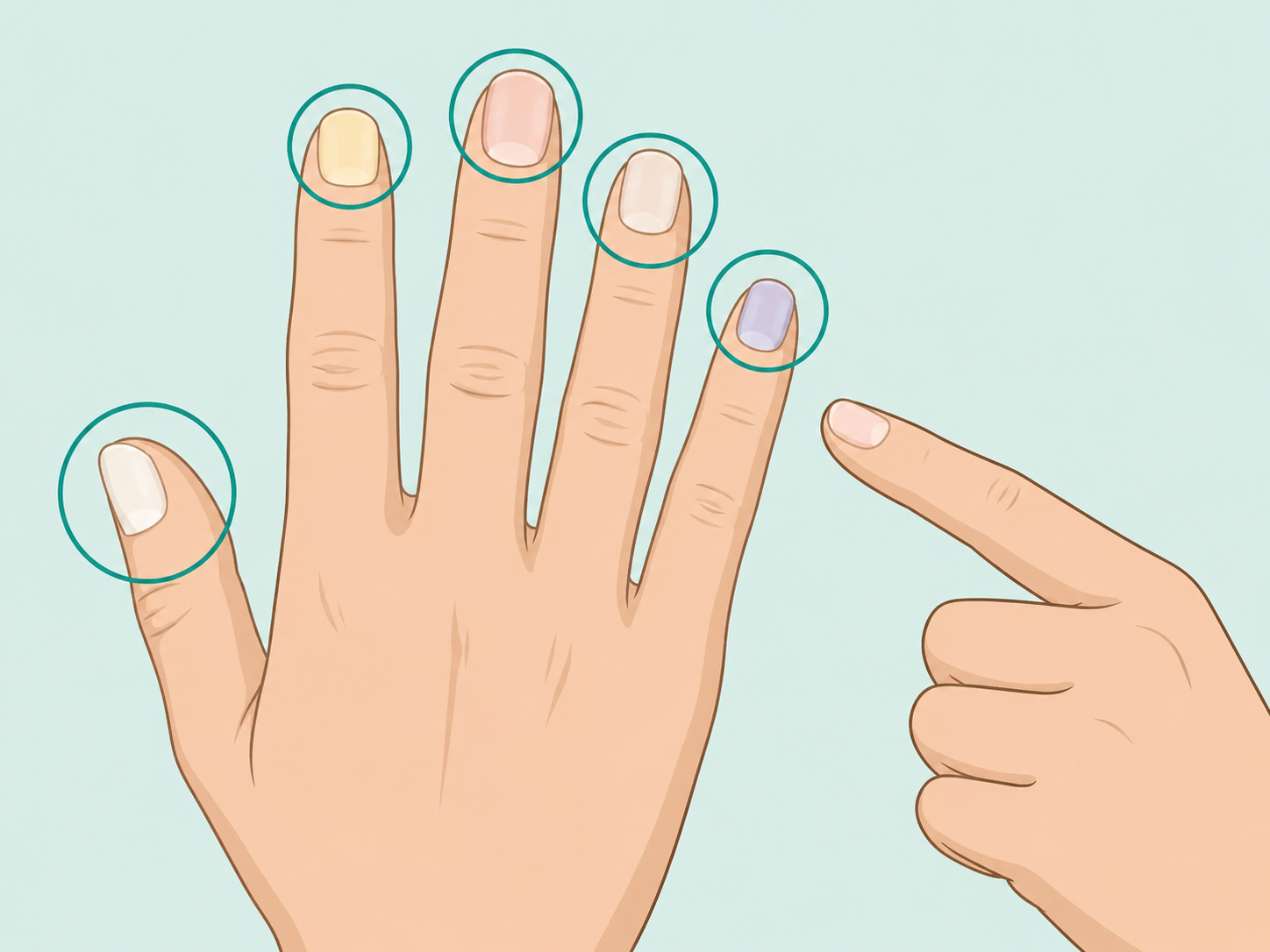 Person noticing different fingernail color changes.