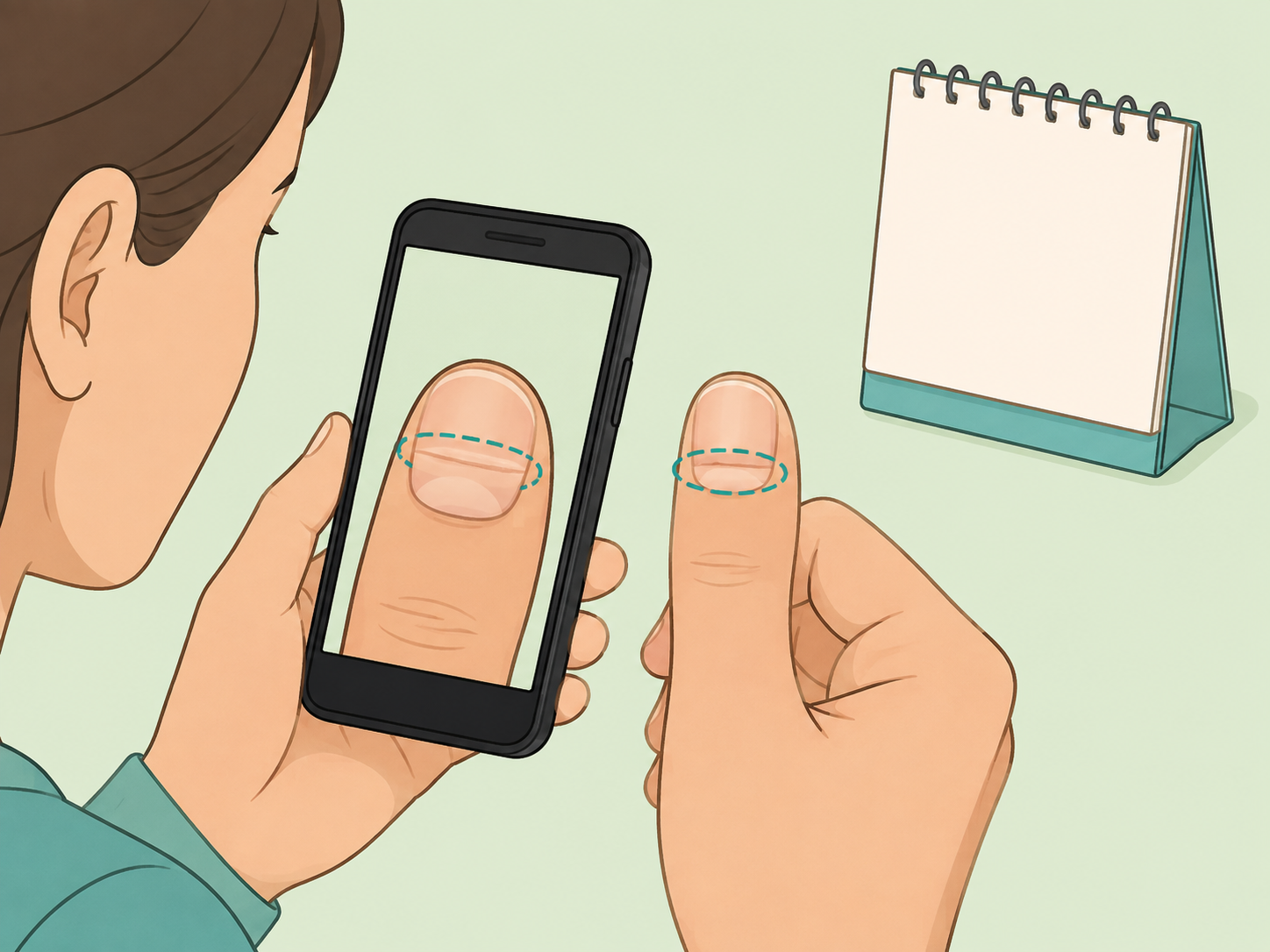 Person documenting a fingernail groove with a phone photo.