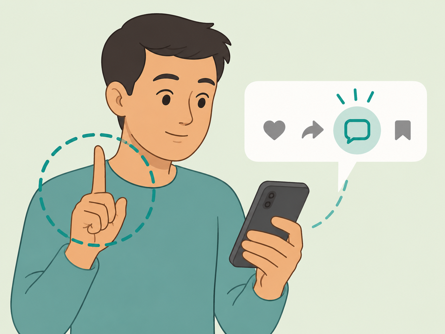 Person pausing before opening the first comment on a social media post.