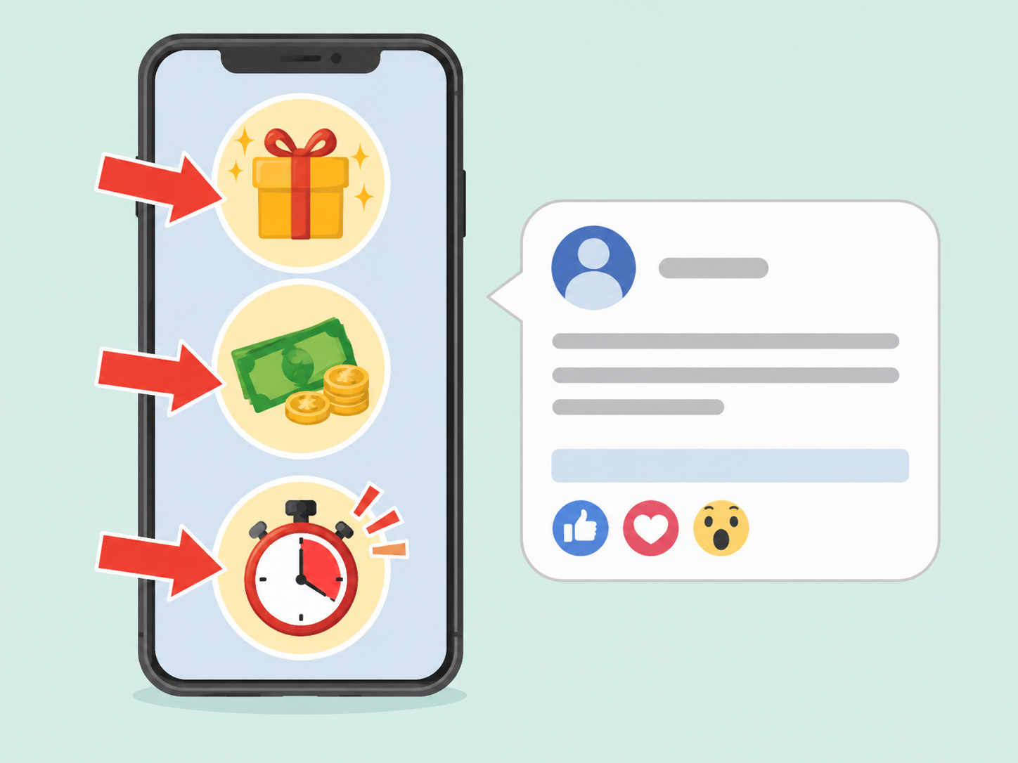 Spotting pressure, prize, and payment warning signs in a social media post.