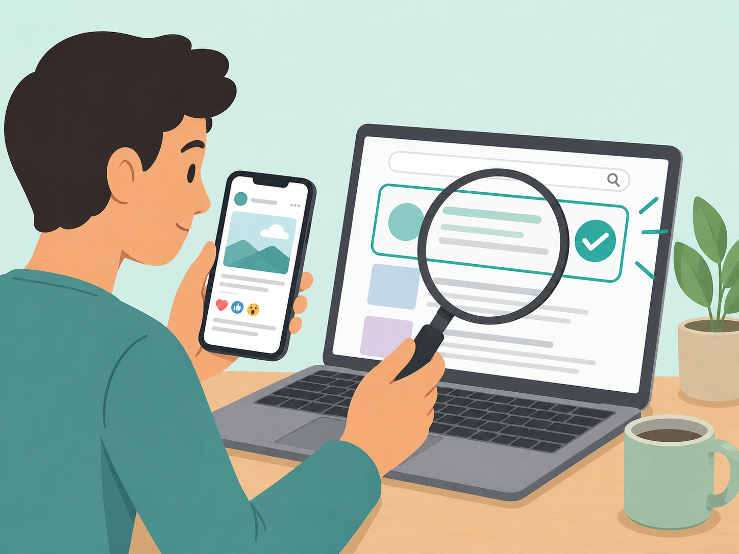 Verifying a social media story in a second reliable place.