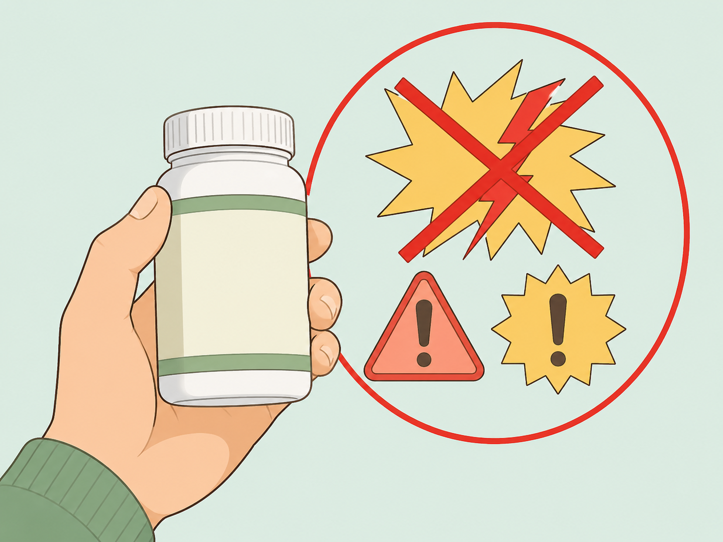 Hand checking a health product for miracle-cure warning signs.