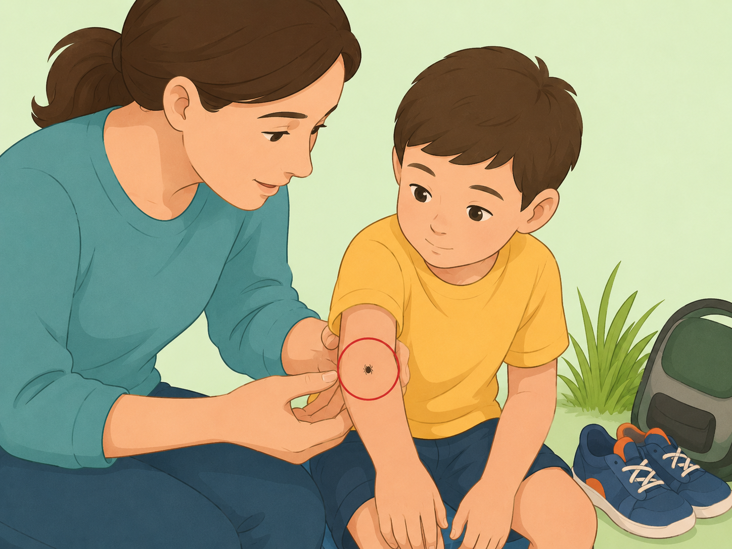 Parent considering tick exposure after seeing a circular rash on a child's arm.