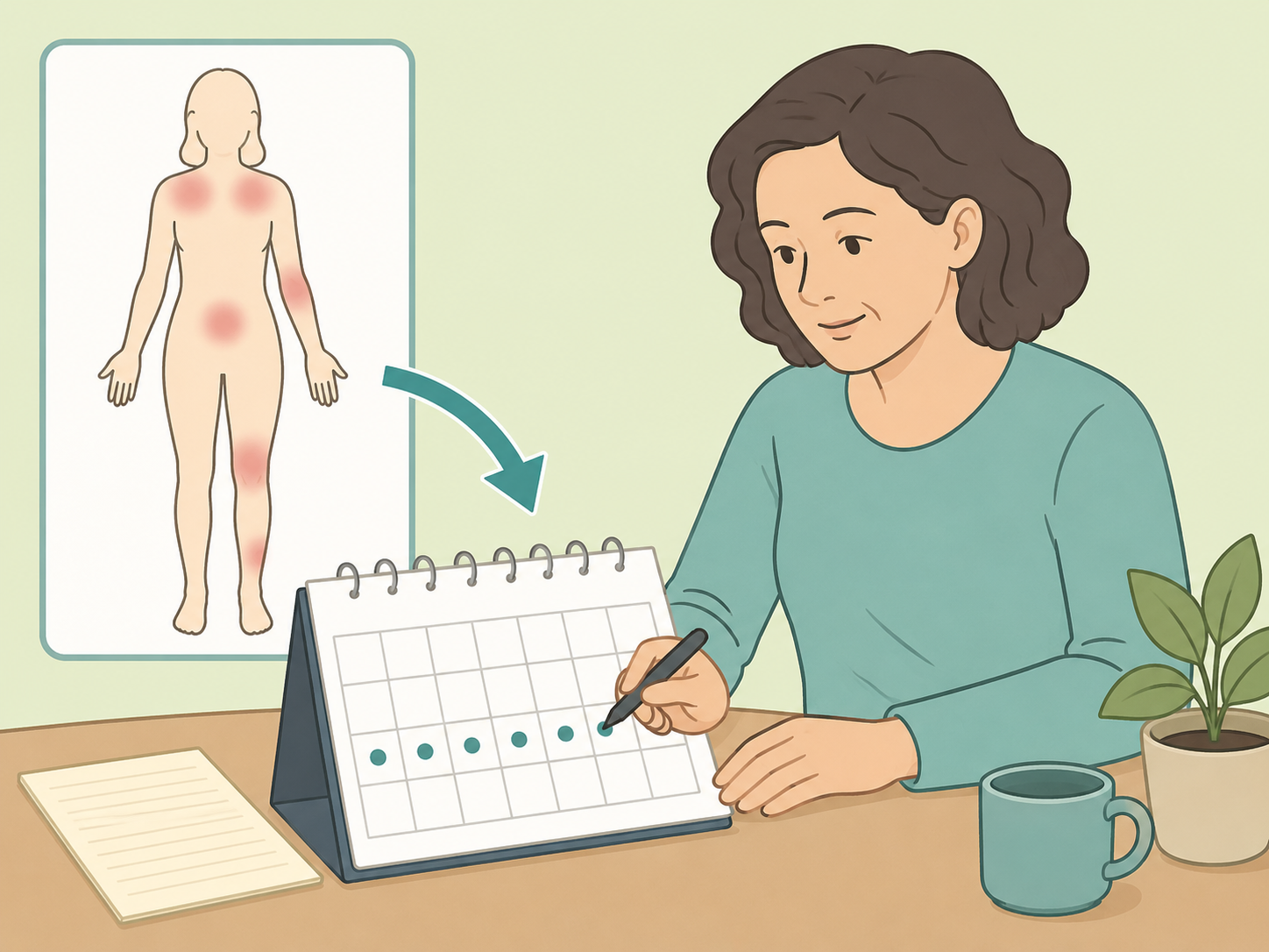 Person tracking an unusual body change on a calendar.