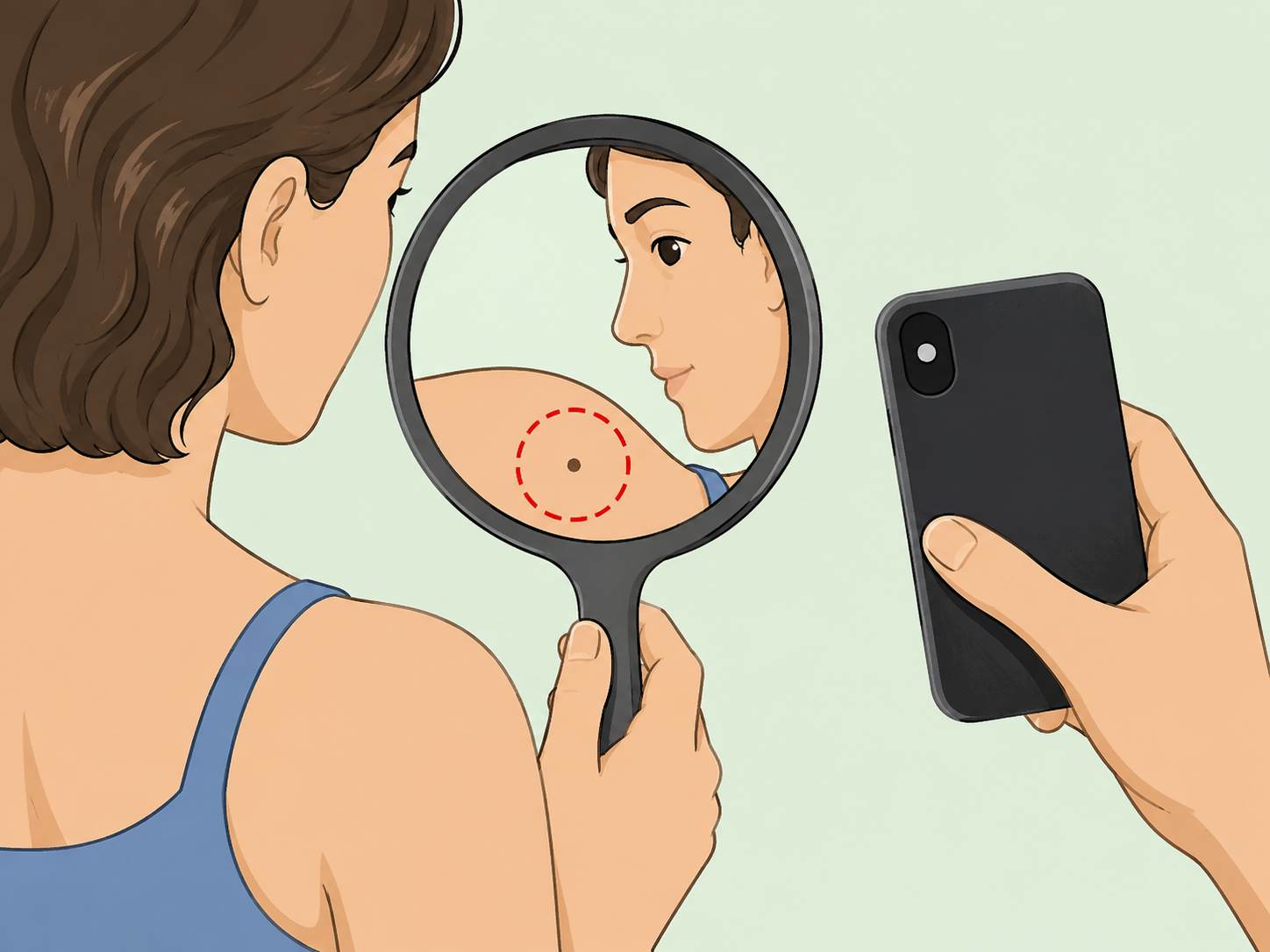 Person checking a changing mole with a mirror.