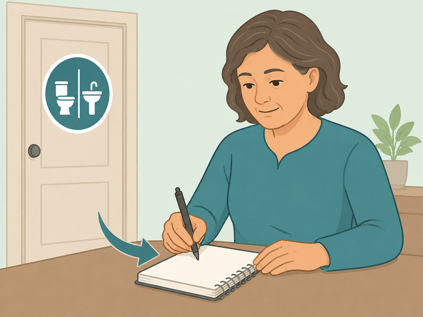 Person tracking bowel and bladder changes in a notebook.